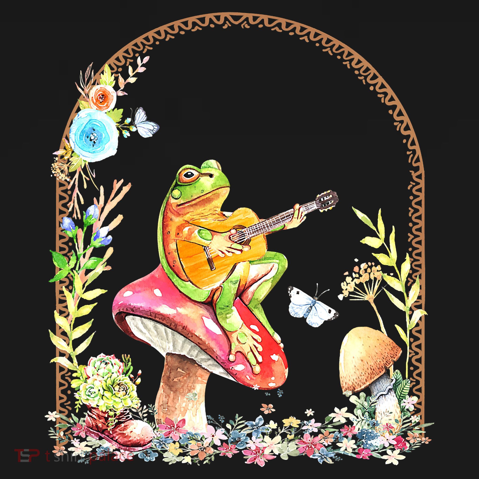 Aesthetic Frog Playing Guitar Mushroom Goblincore Toddler Hoodie