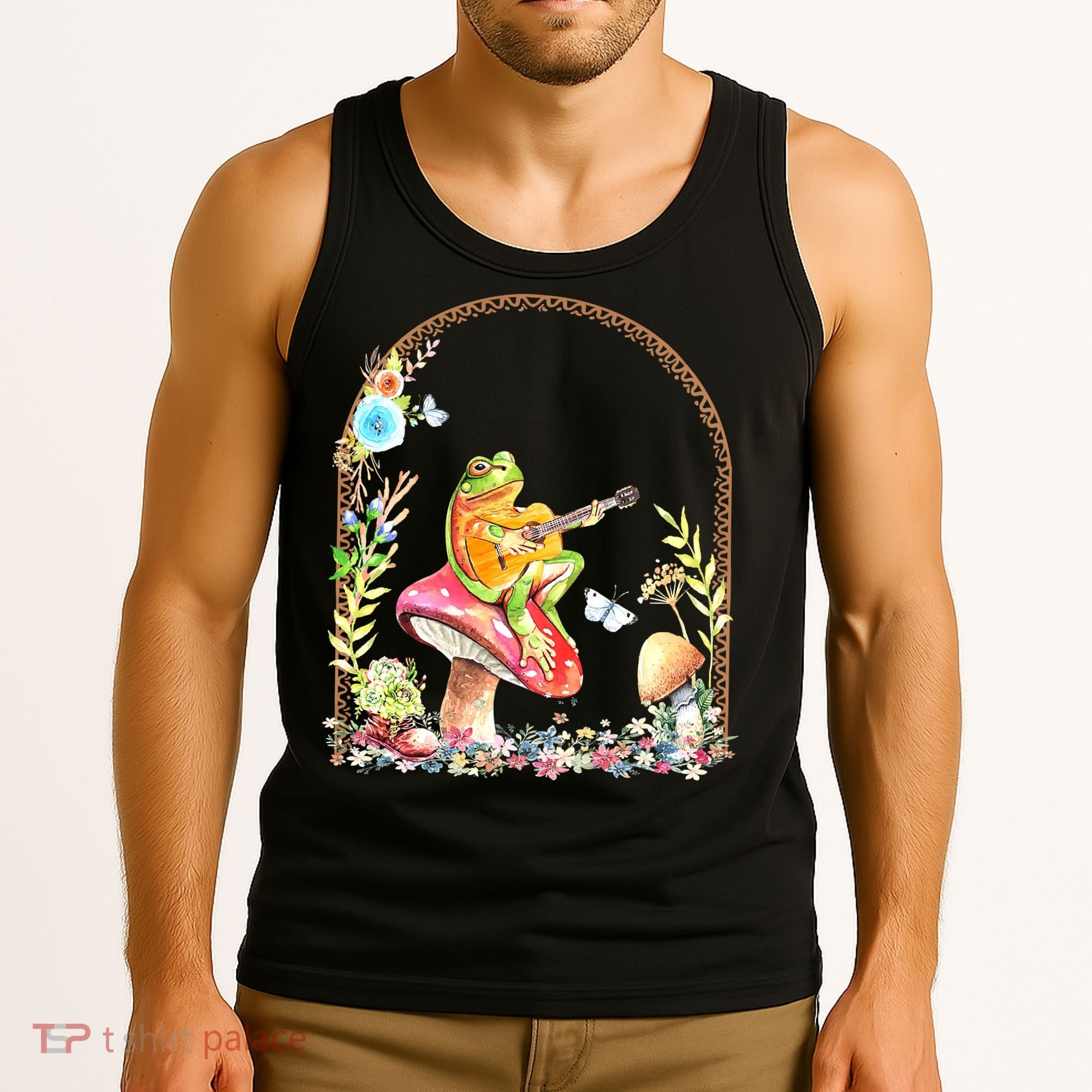 Aesthetic Frog Playing Guitar Mushroom Goblincore Tank Top