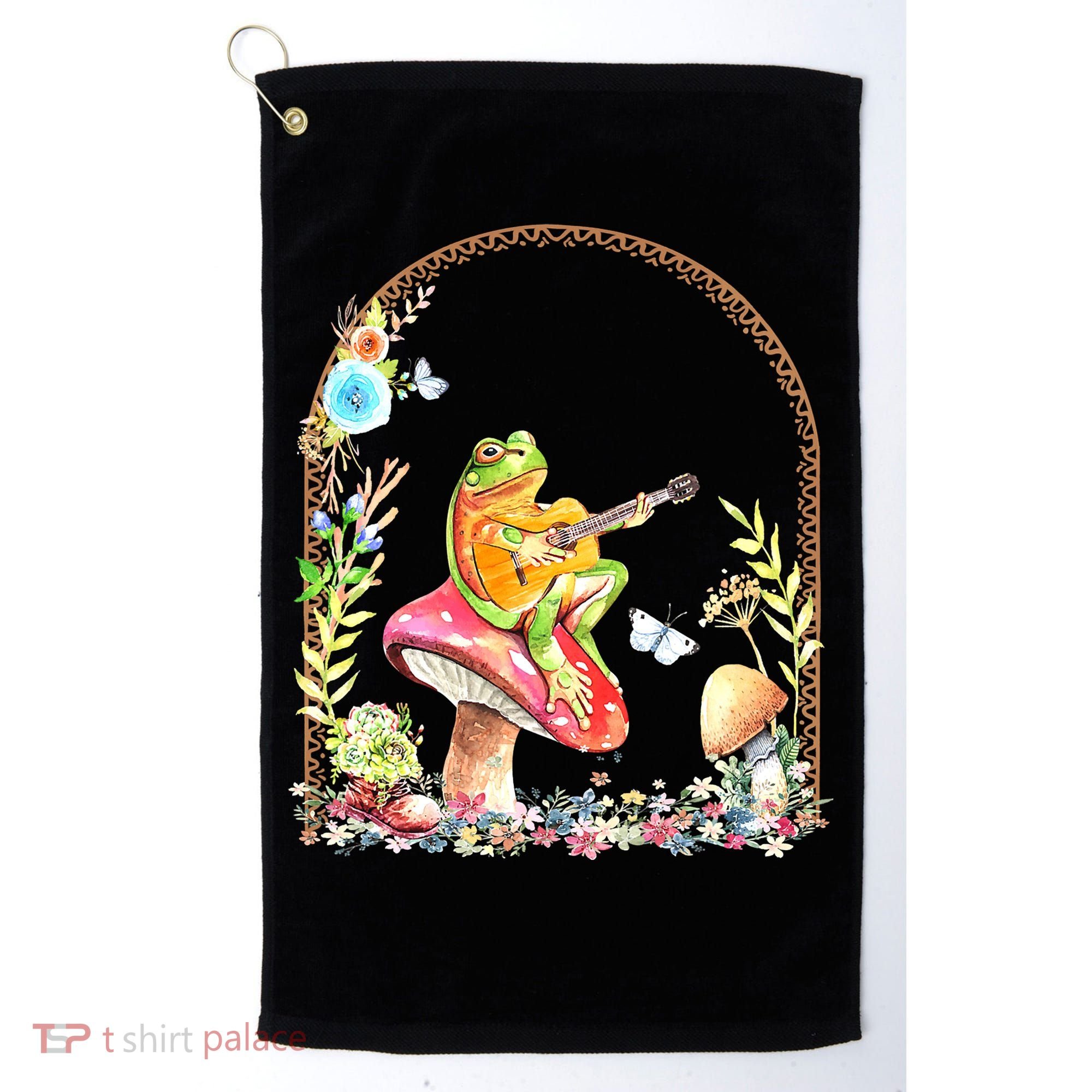 Aesthetic Frog Playing Guitar Mushroom Goblincore Golf Towel