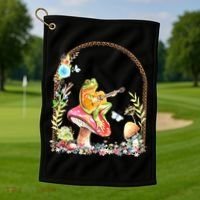Aesthetic Frog Playing Guitar Mushroom Goblincore Golf Towel thumb 1