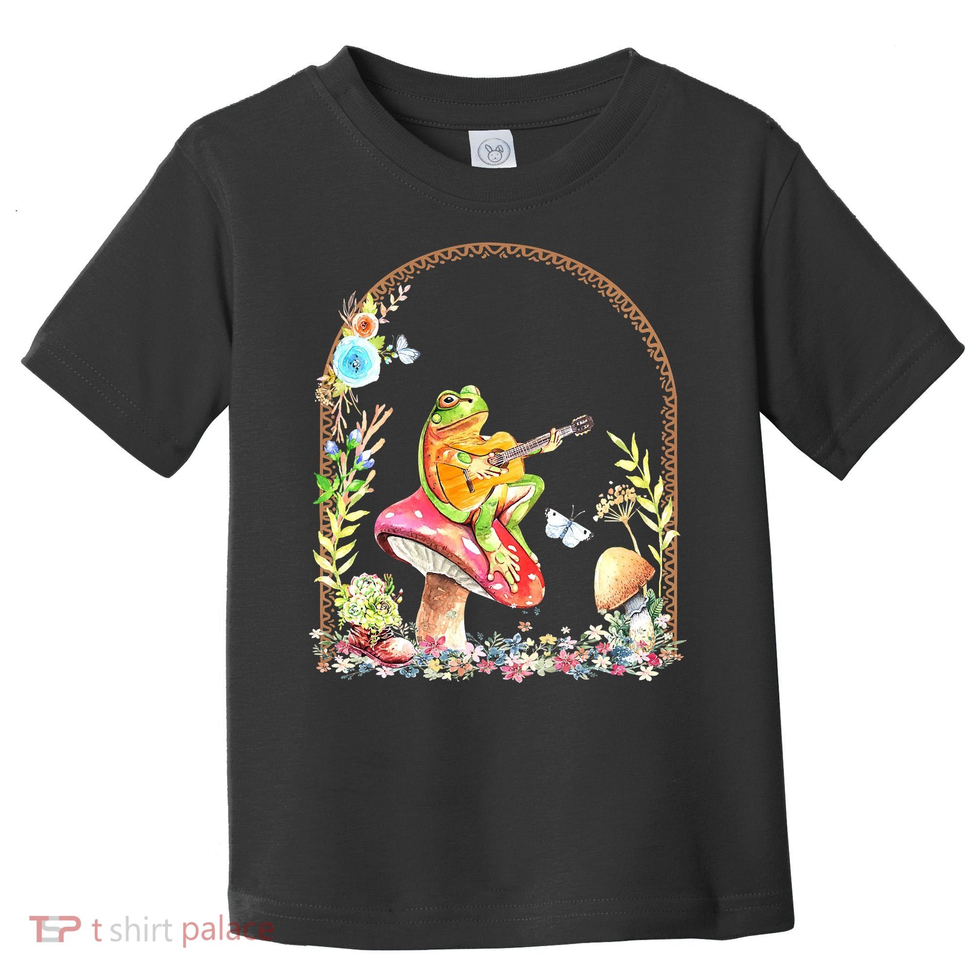 Aesthetic Frog Playing Guitar Mushroom Goblincore Toddler T-Shirt