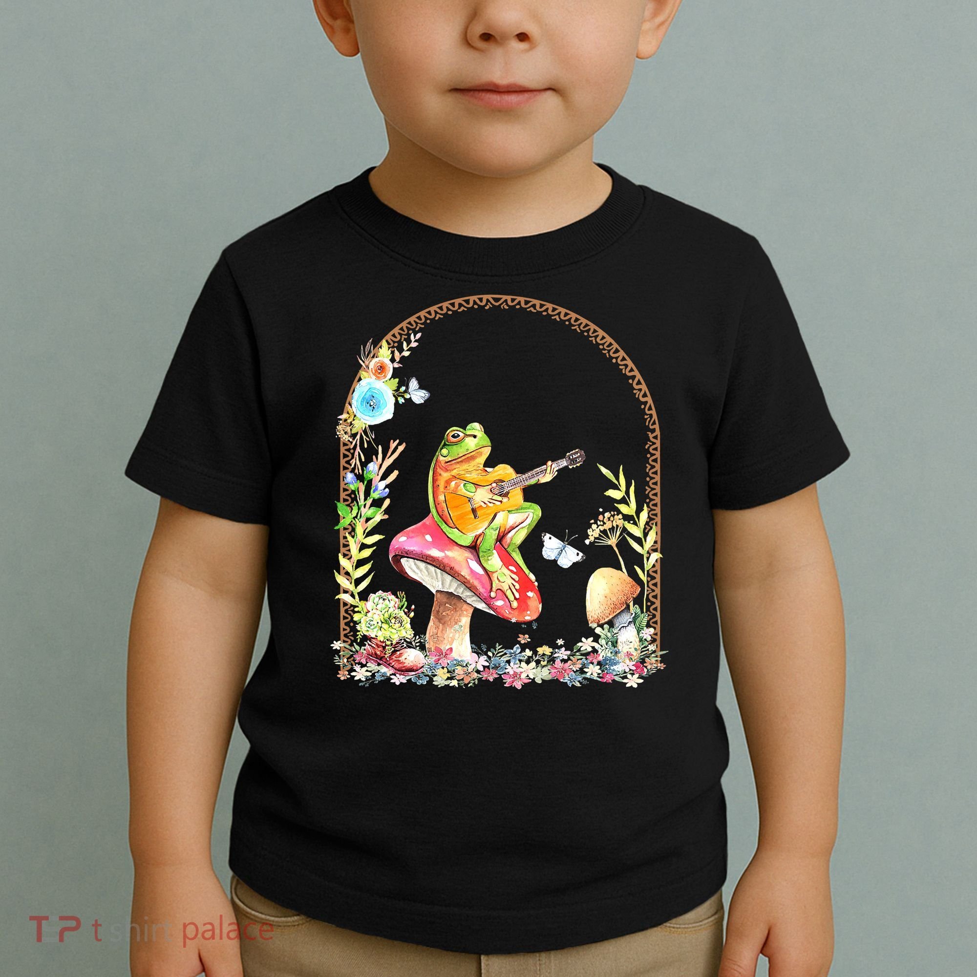 Aesthetic Frog Playing Guitar Mushroom Goblincore Toddler T-Shirt