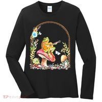 Aesthetic Frog Playing Guitar Mushroom Goblincore Women's Long Sleeve Shirt thumb 0