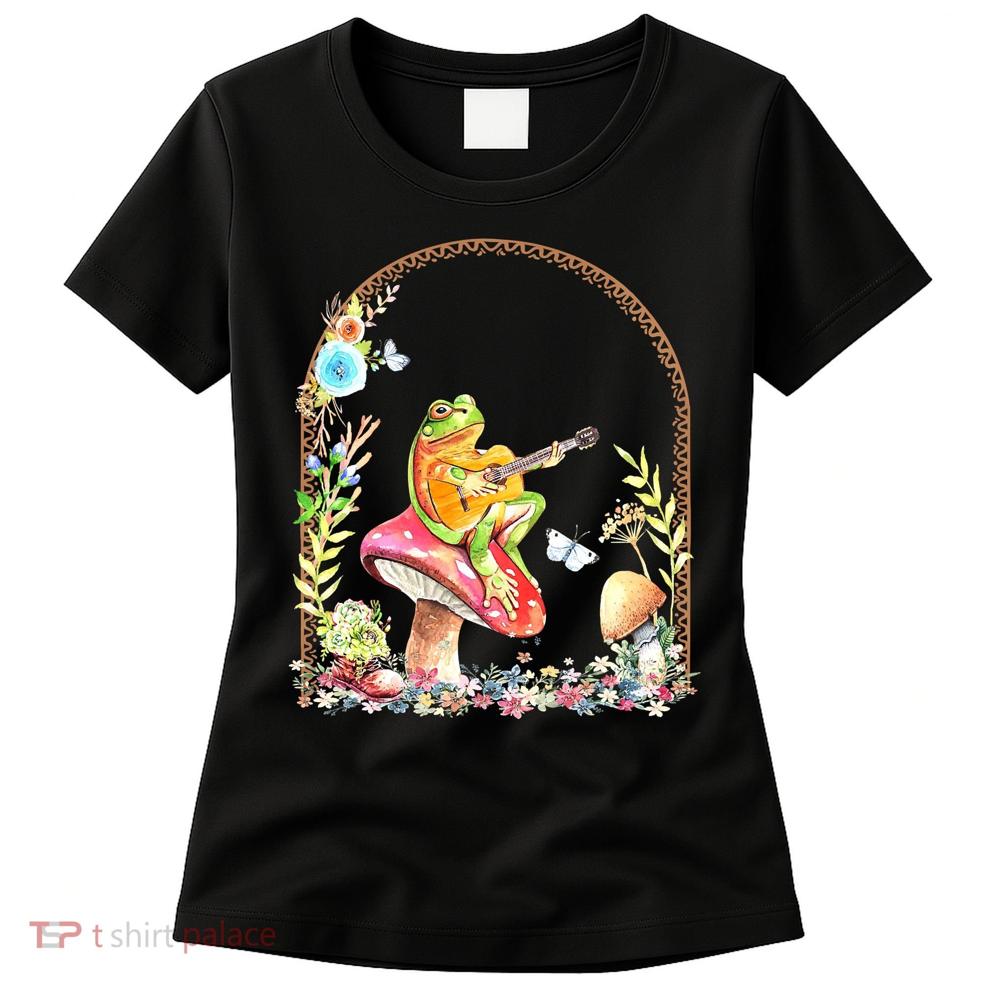 Aesthetic Frog Playing Guitar Mushroom Goblincore Women's T-Shirt