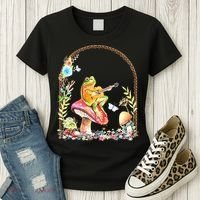 Aesthetic Frog Playing Guitar Mushroom Goblincore Women's T-Shirt thumb 3