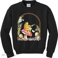 Aesthetic Frog Playing Guitar Mushroom Goblincore Kids Sweatshirt thumb 0