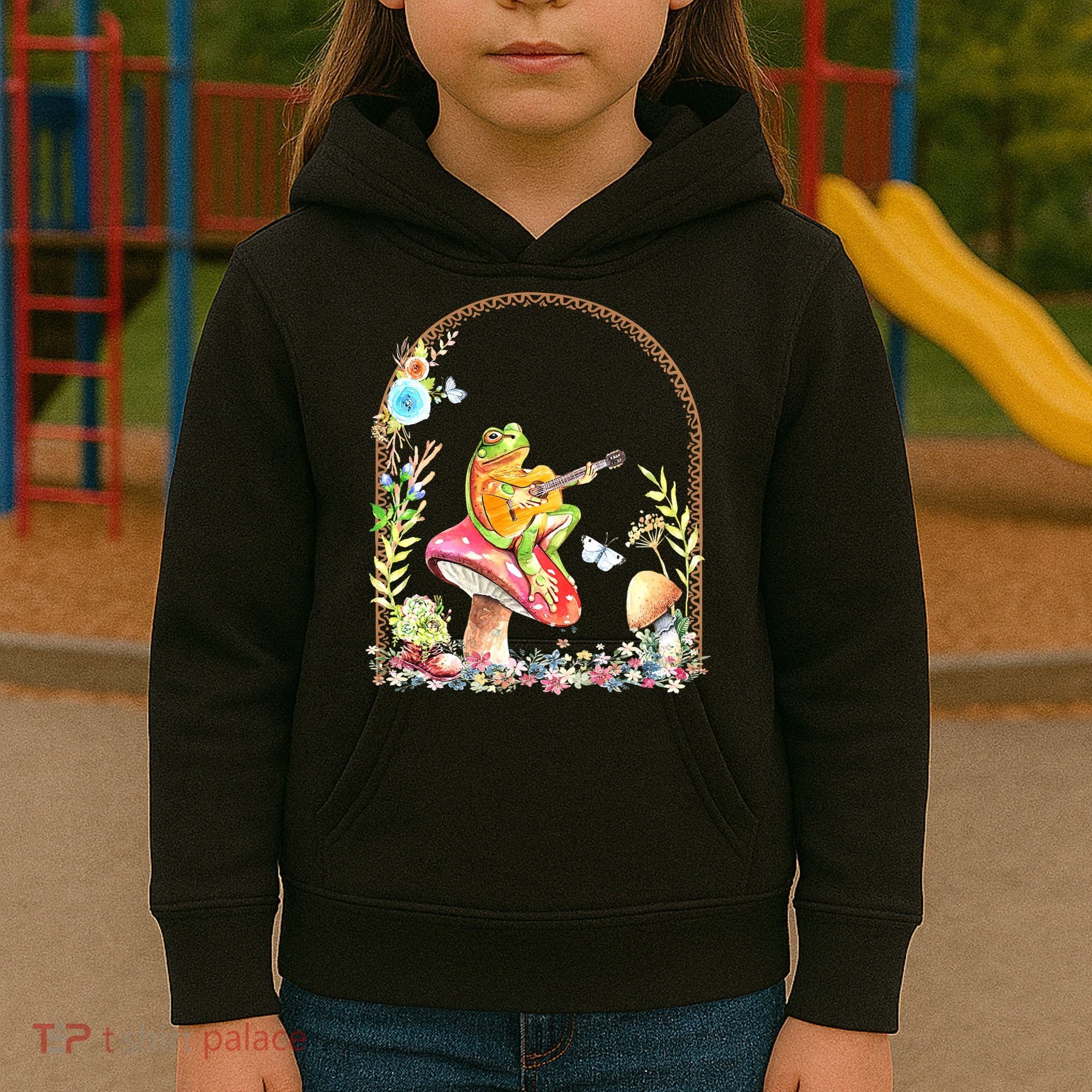 Aesthetic Frog Playing Guitar Mushroom Goblincore Kids Hoodie