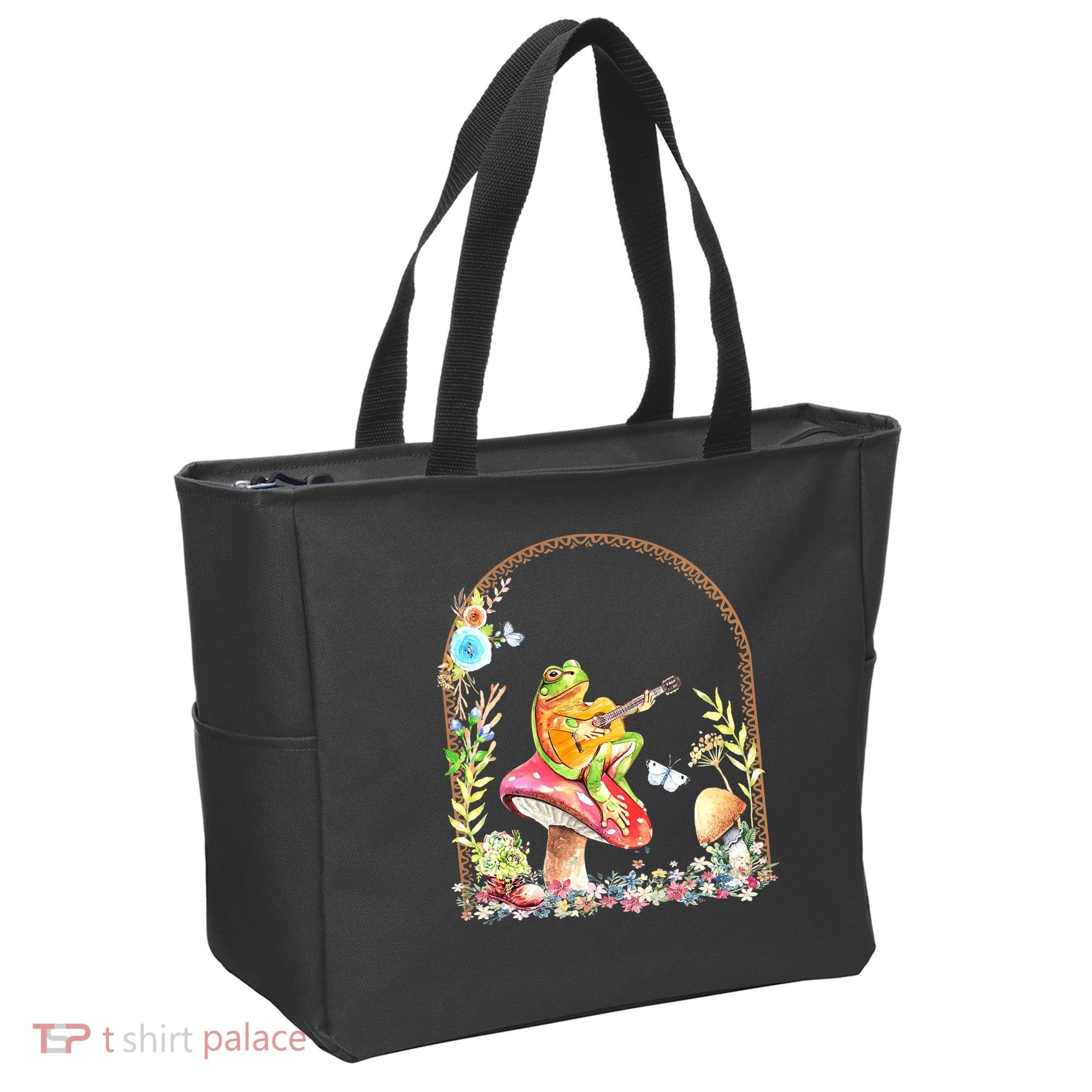 Aesthetic Frog Playing Guitar Mushroom Goblincore Tote Bag