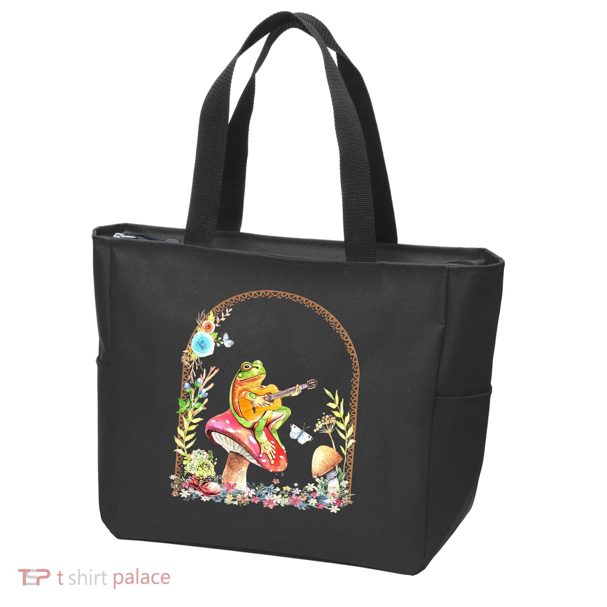 Aesthetic Frog Playing Guitar Mushroom Goblincore Tote Bag