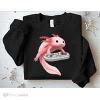 Axolotl Fish Playing Video Game White-Axolotl Lizard Gamers Sweatshirt thumb 2