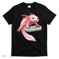 Axolotl Fish Playing Video Game White-Axolotl Lizard Gamers T-Shirt thumb 0