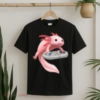 Axolotl Fish Playing Video Game White-Axolotl Lizard Gamers T-Shirt thumb 2