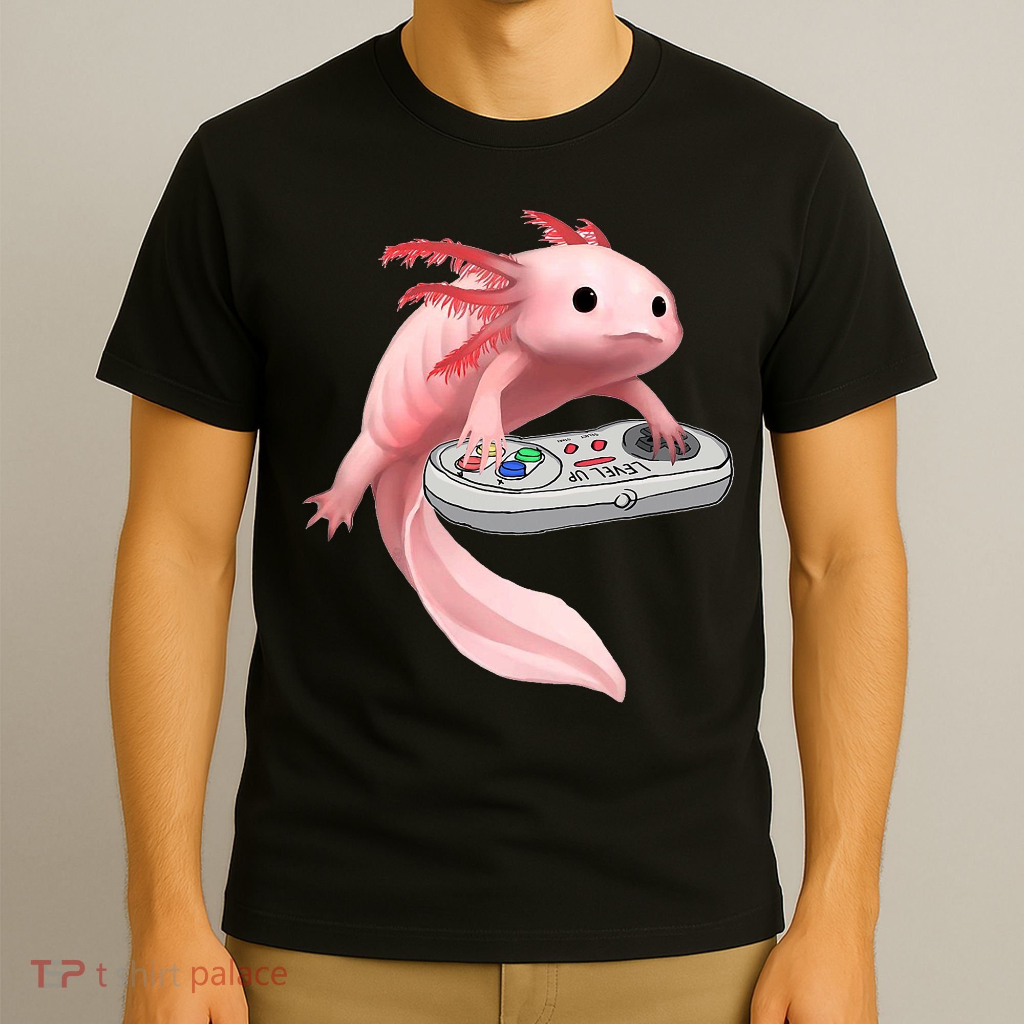 Axolotl Fish Playing Video Game White-Axolotl Lizard Gamers T-Shirt
