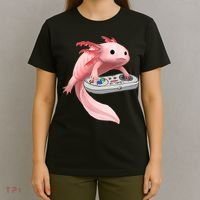 Axolotl Fish Playing Video Game White-Axolotl Lizard Gamers T-Shirt thumb 4