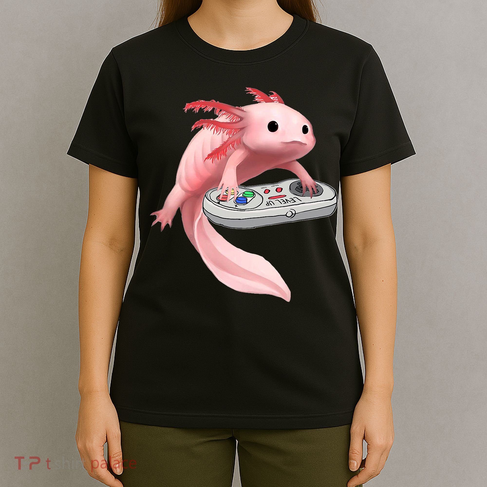 Axolotl Fish Playing Video Game White-Axolotl Lizard Gamers T-Shirt