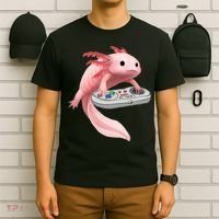 Axolotl Fish Playing Video Game White-Axolotl Lizard Gamers T-Shirt thumb 6