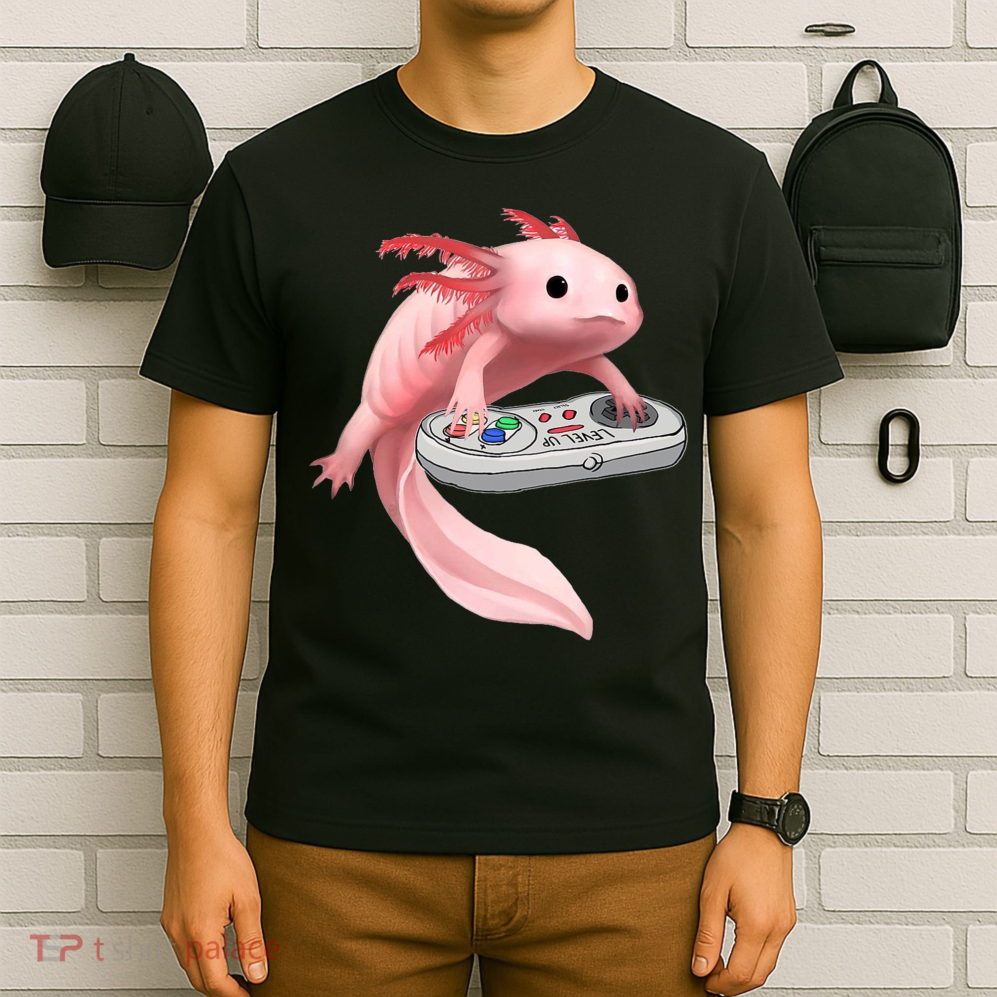 Axolotl Fish Playing Video Game White-Axolotl Lizard Gamers T-Shirt