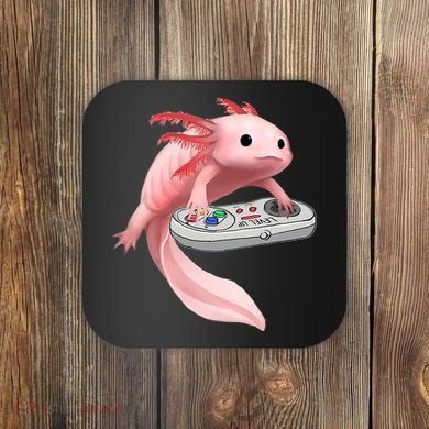 Axolotl Fish Playing Video Game White-Axolotl Lizard Gamers Coaster