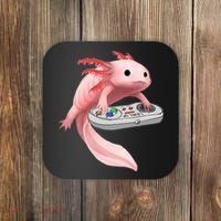 Axolotl Fish Playing Video Game White-Axolotl Lizard Gamers Coaster thumb 0