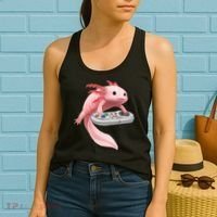 Axolotl Fish Playing Video Game White-Axolotl Lizard Gamers Women's Tank Top thumb 2