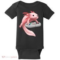 Axolotl Fish Playing Video Game White-Axolotl Lizard Gamers Baby Bodysuit thumb 0