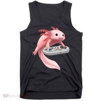 Axolotl Fish Playing Video Game White-Axolotl Lizard Gamers Tank Top thumb 0