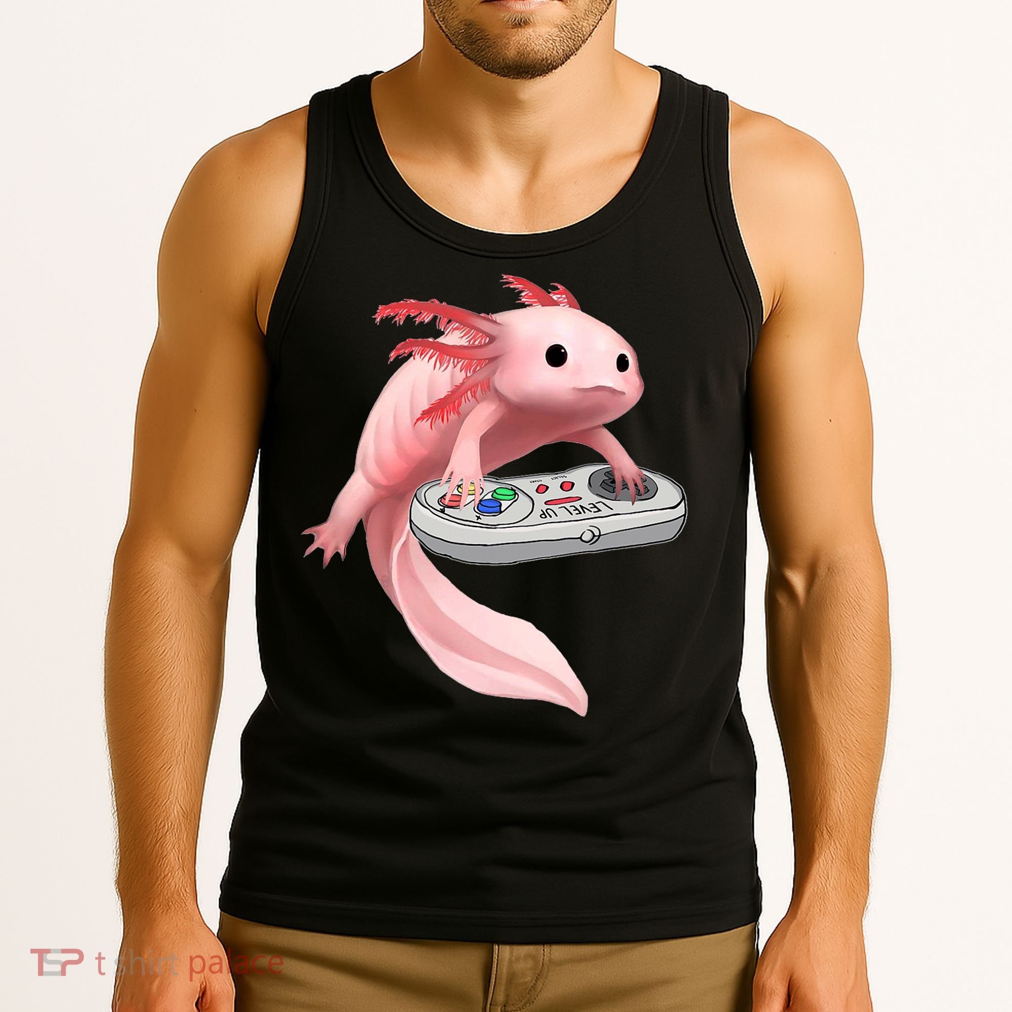 Axolotl Fish Playing Video Game White-Axolotl Lizard Gamers Tank Top