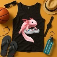 Axolotl Fish Playing Video Game White-Axolotl Lizard Gamers Tank Top thumb 4
