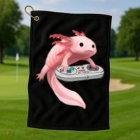 Axolotl Fish Playing Video Game White-Axolotl Lizard Gamers Golf Towel thumb 1