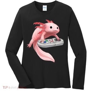 Axolotl Fish Playing Video Game White-Axolotl Lizard Gamers Women's Long Sleeve Shirt