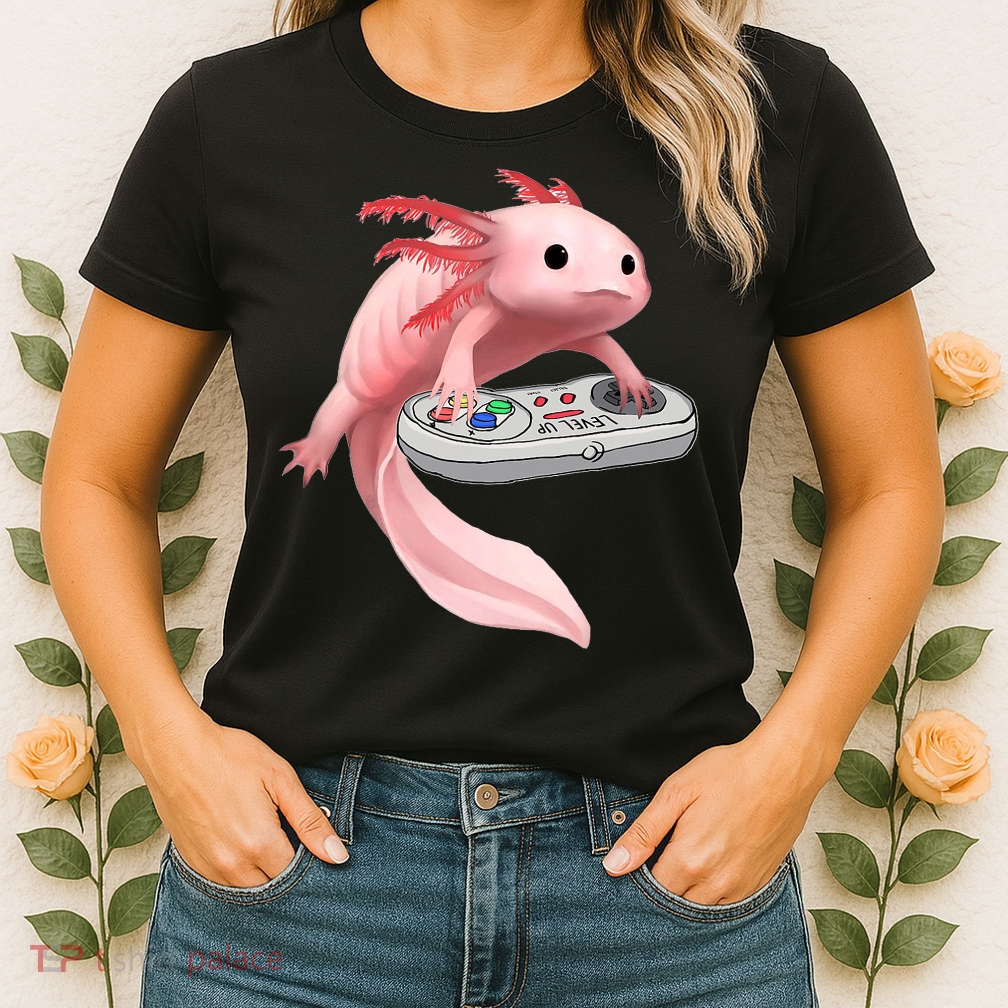 Axolotl Fish Playing Video Game White-Axolotl Lizard Gamers Women's T-Shirt