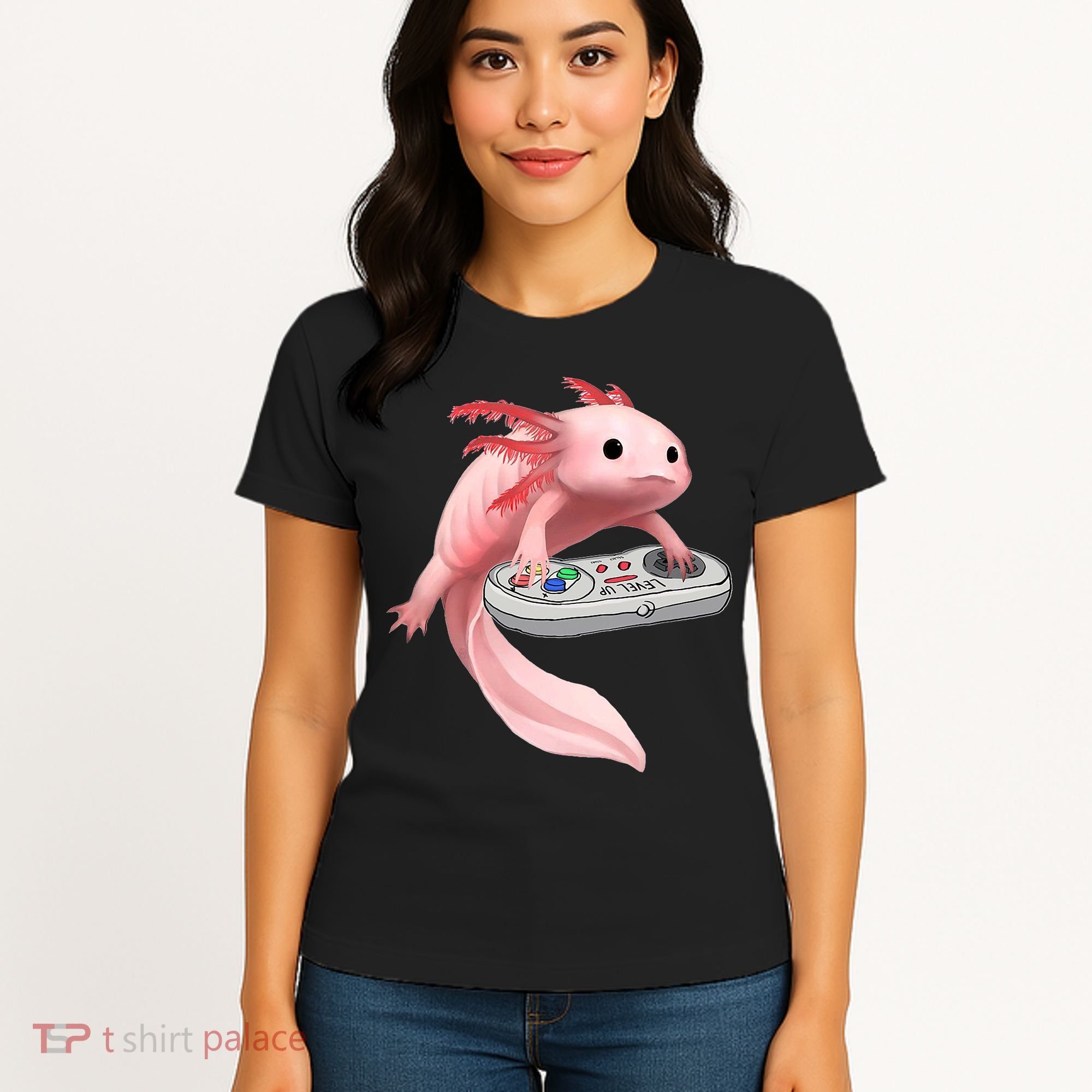 Axolotl Fish Playing Video Game White-Axolotl Lizard Gamers Women's T-Shirt