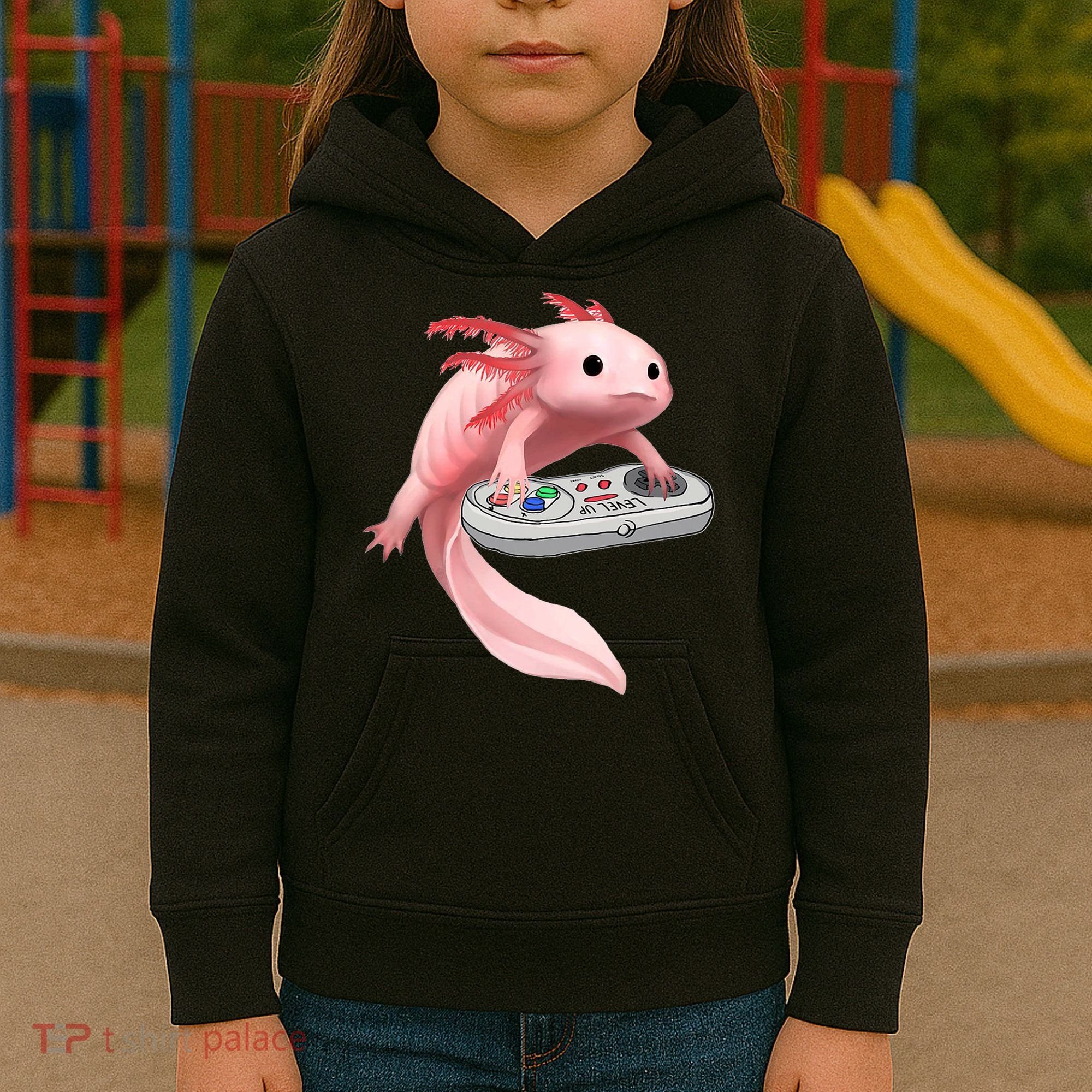 Axolotl Fish Playing Video Game White-Axolotl Lizard Gamers Kids Hoodie