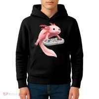 Axolotl Fish Playing Video Game White-Axolotl Lizard Gamers Kids Hoodie thumb 4