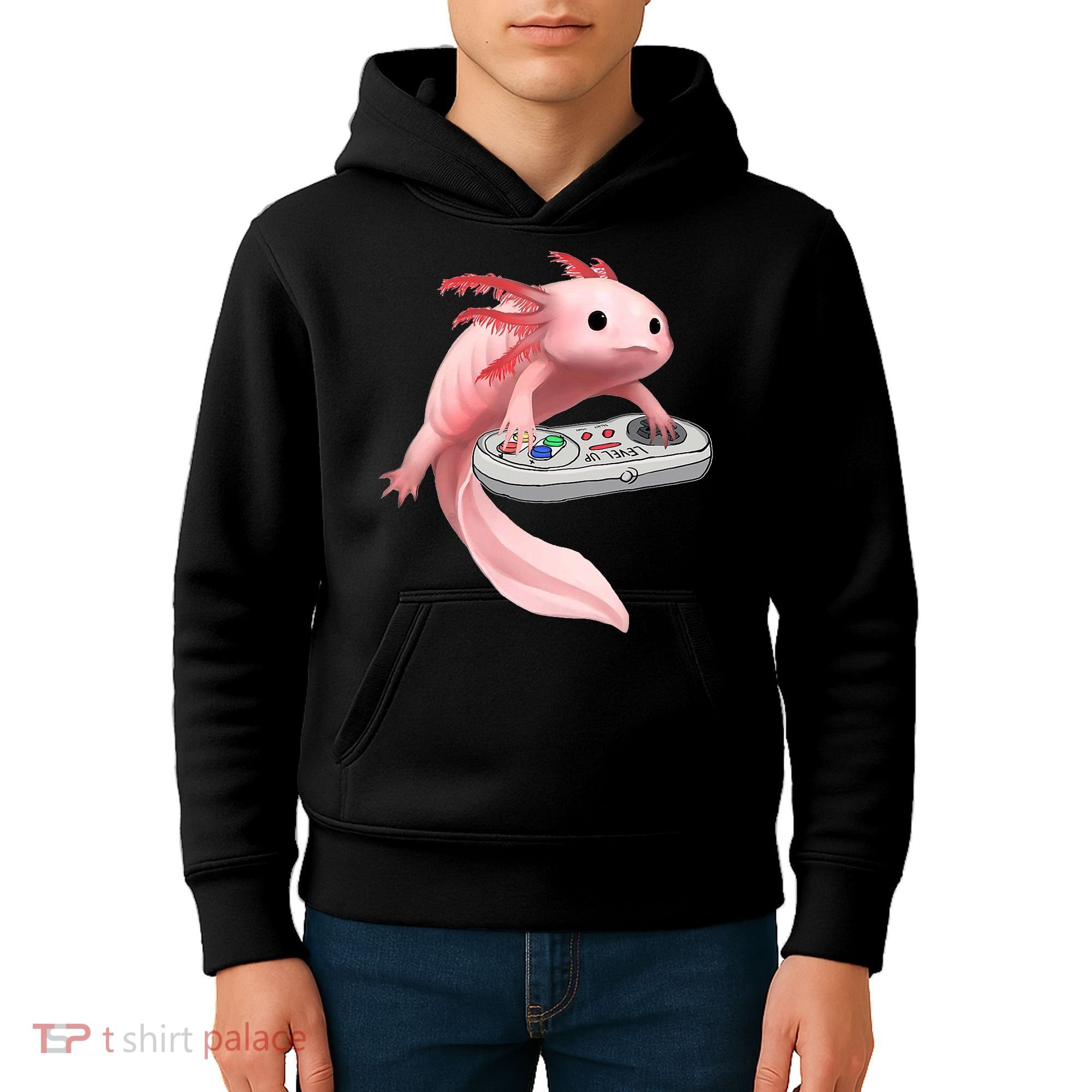 Axolotl Fish Playing Video Game White-Axolotl Lizard Gamers Kids Hoodie