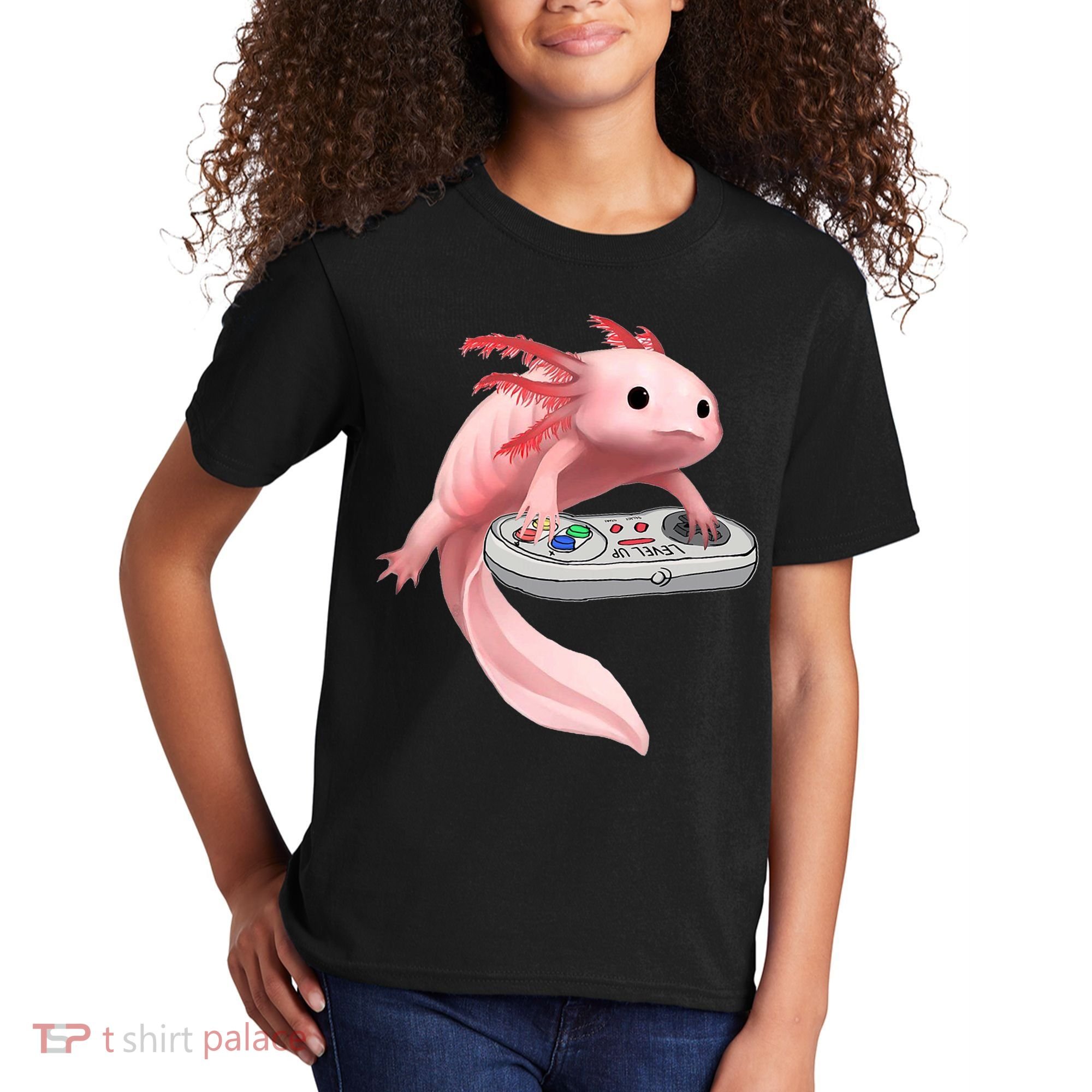 Axolotl Fish Playing Video Game White-Axolotl Lizard Gamers Kids T-Shirt