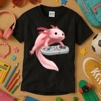 Axolotl Fish Playing Video Game White-Axolotl Lizard Gamers Kids T-Shirt thumb 3