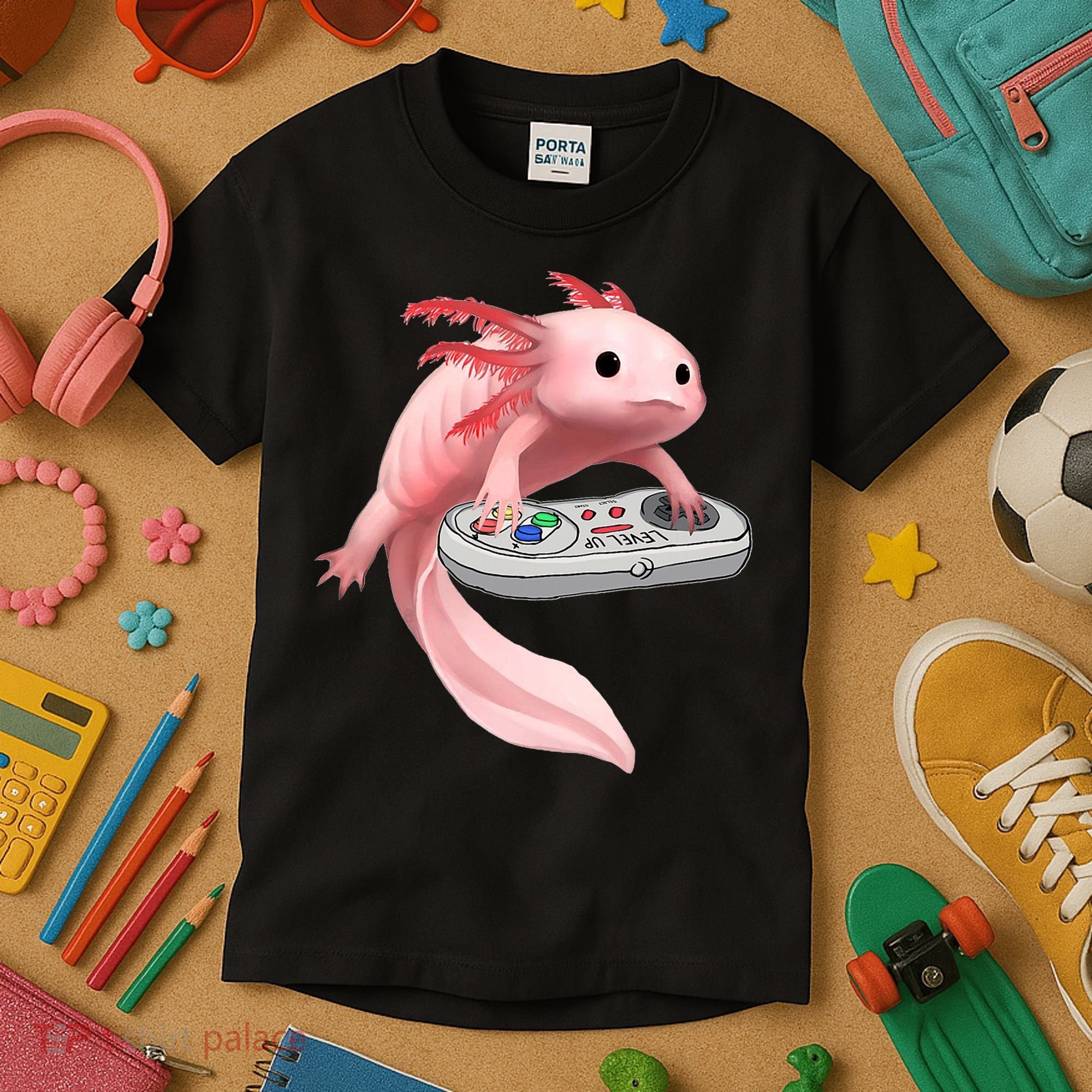 Axolotl Fish Playing Video Game White-Axolotl Lizard Gamers Kids T-Shirt