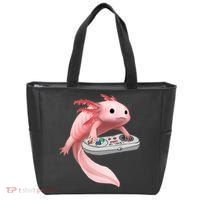 Axolotl Fish Playing Video Game White-Axolotl Lizard Gamers Tote Bag thumb 0