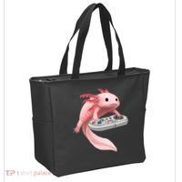 Axolotl Fish Playing Video Game White-Axolotl Lizard Gamers Tote Bag thumb 2