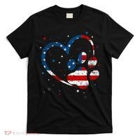 American Flag Patriotic Dog & Cat Paw Print 4th Of July T-Shirt thumb 0
