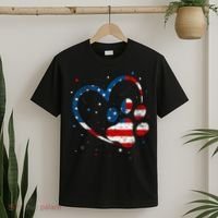 American Flag Patriotic Dog & Cat Paw Print 4th Of July T-Shirt thumb 2