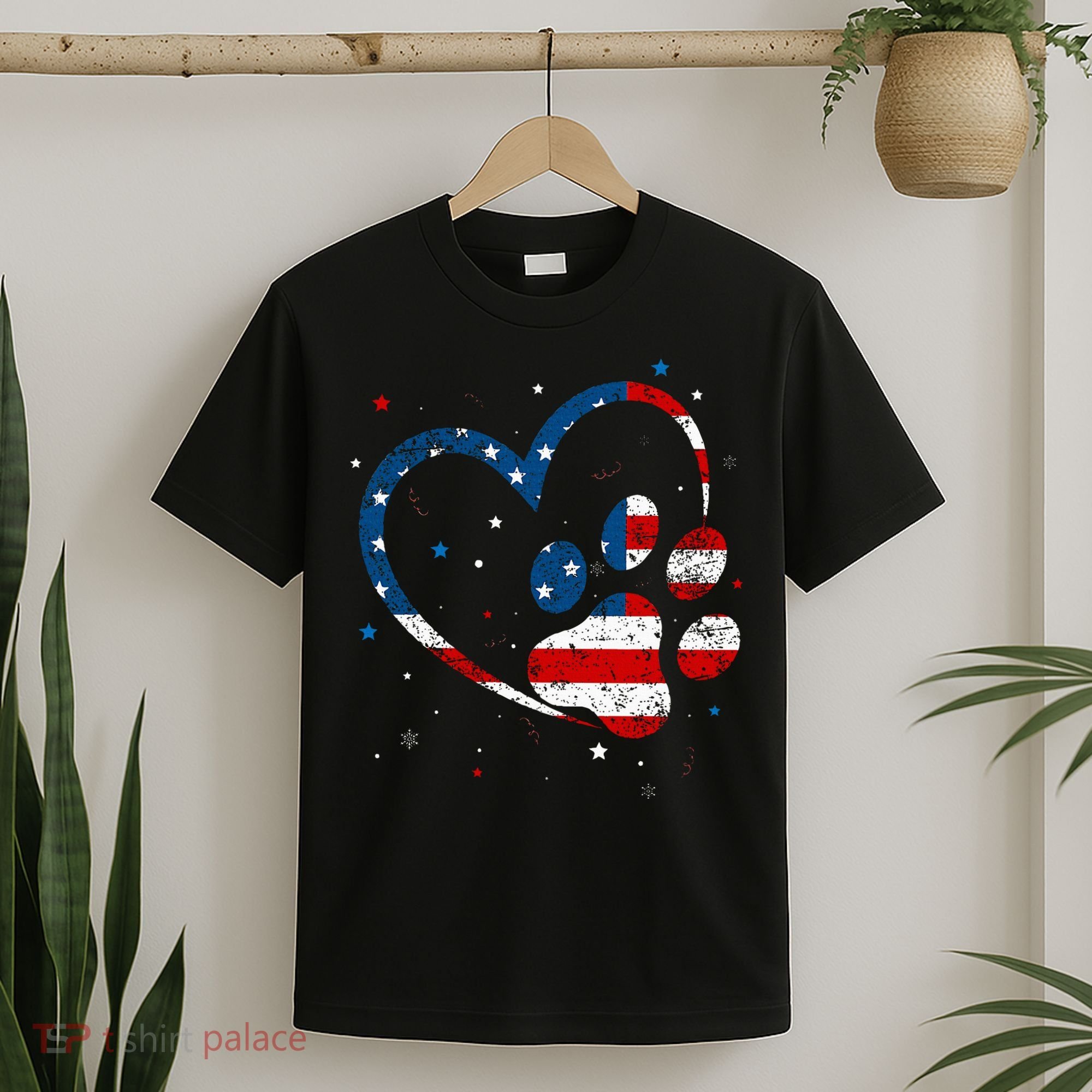 American Flag Patriotic Dog & Cat Paw Print 4th Of July T-Shirt