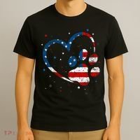 American Flag Patriotic Dog & Cat Paw Print 4th Of July T-Shirt thumb 3