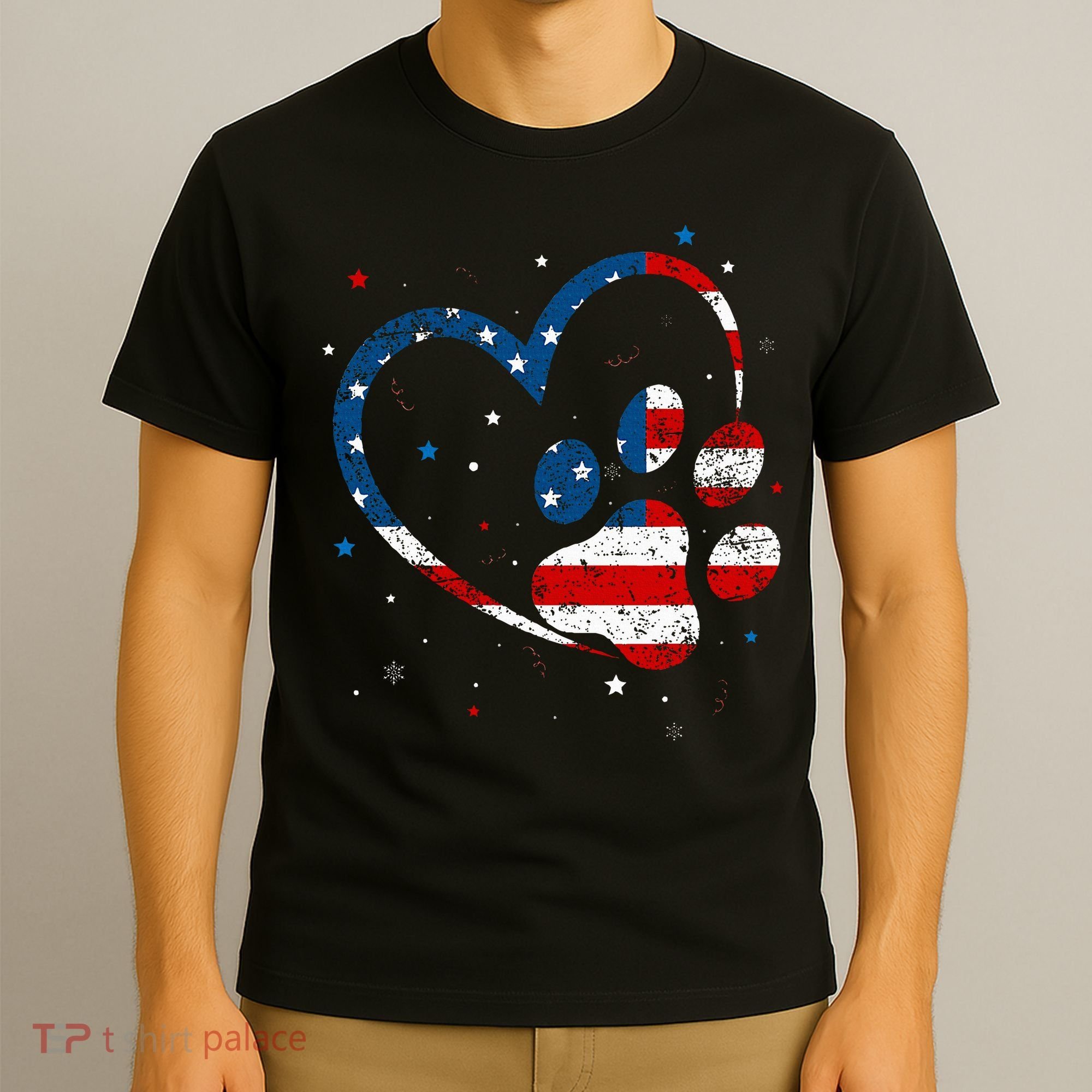 American Flag Patriotic Dog & Cat Paw Print 4th Of July T-Shirt