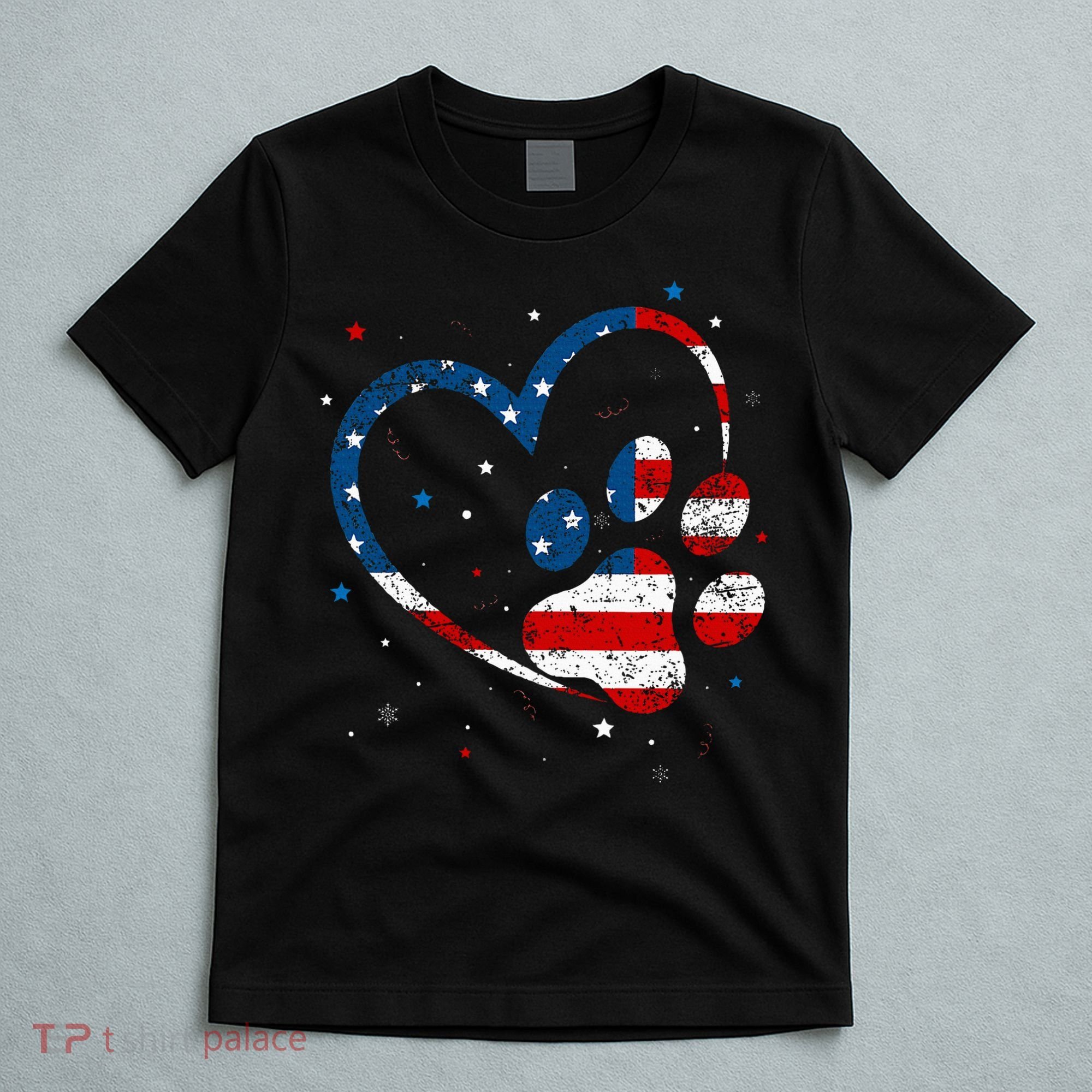 American Flag Patriotic Dog & Cat Paw Print 4th Of July T-Shirt