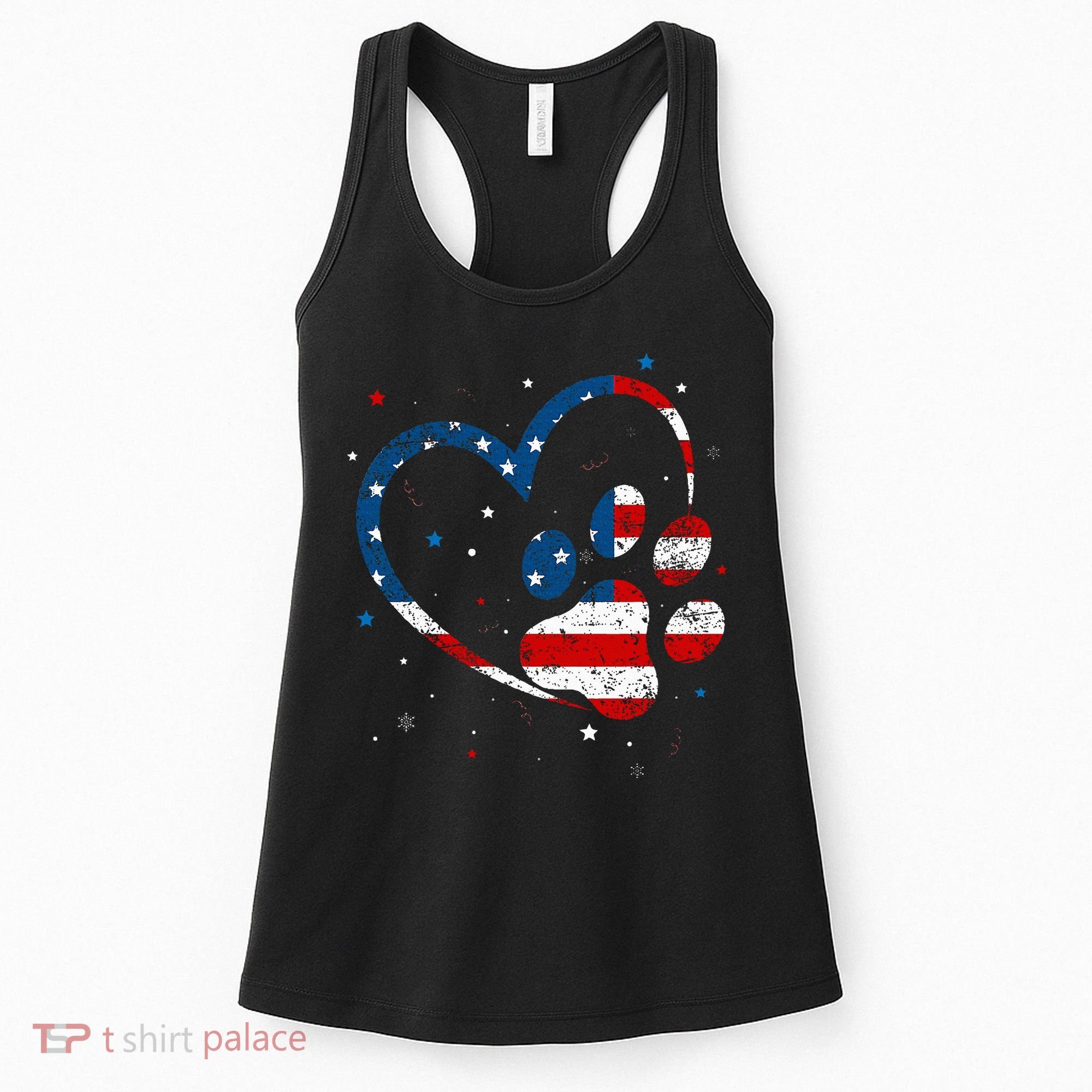 American Flag Patriotic Dog & Cat Paw Print 4th Of July Women's Tank Top