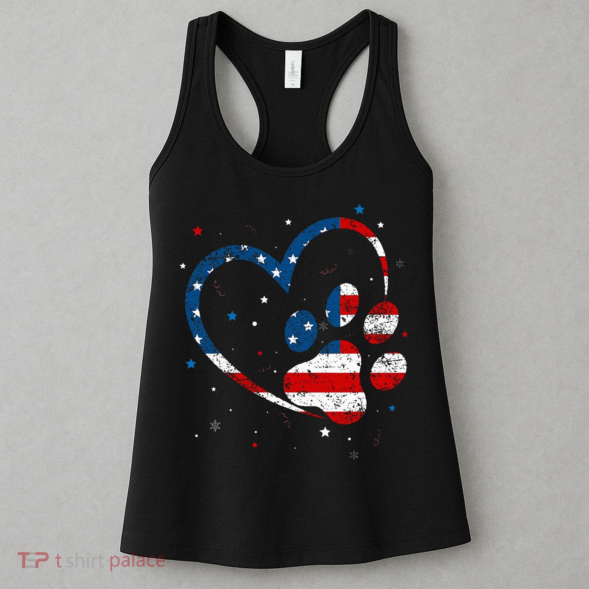 American Flag Patriotic Dog & Cat Paw Print 4th Of July Women's Tank Top