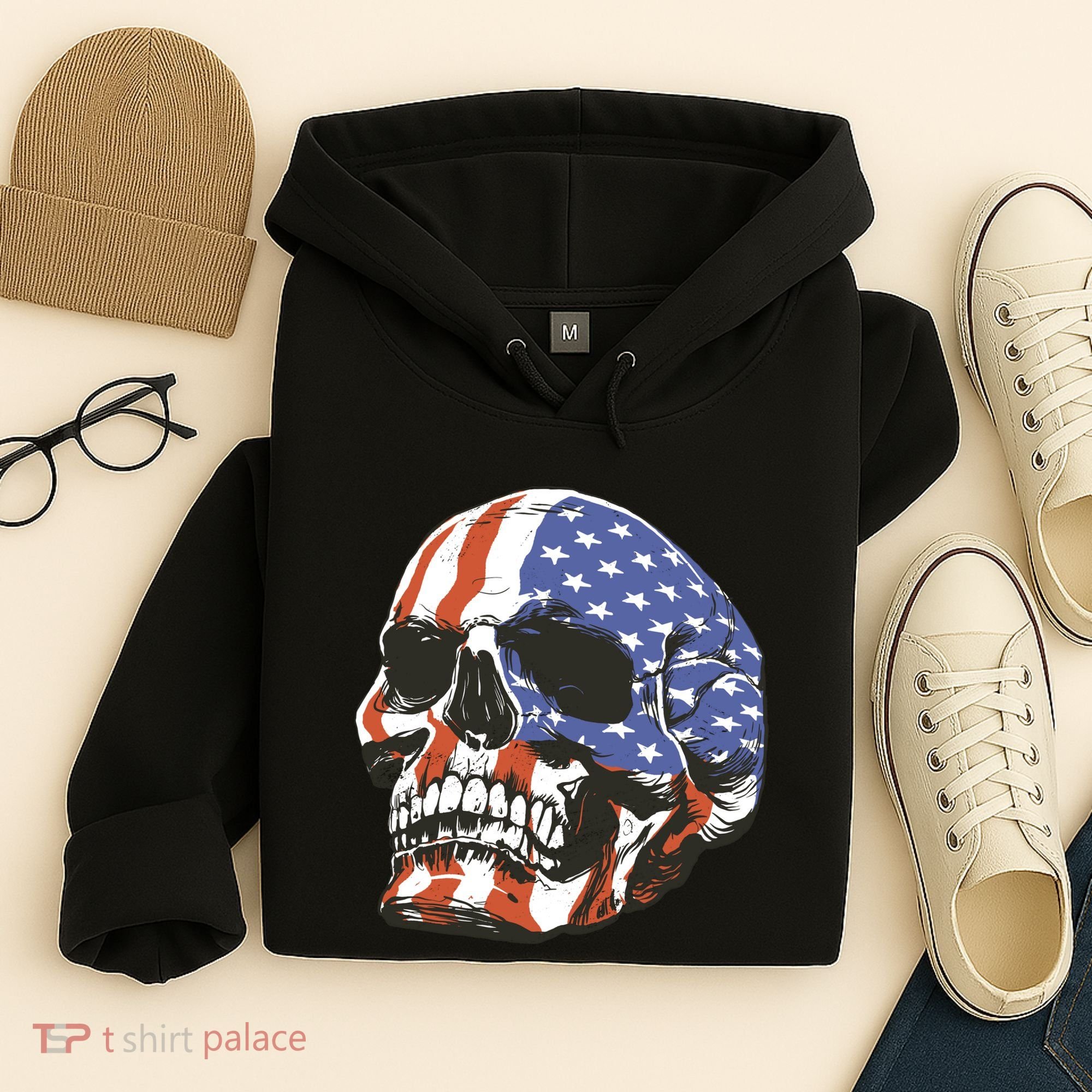 American Flag Patriotic Skull Hoodie