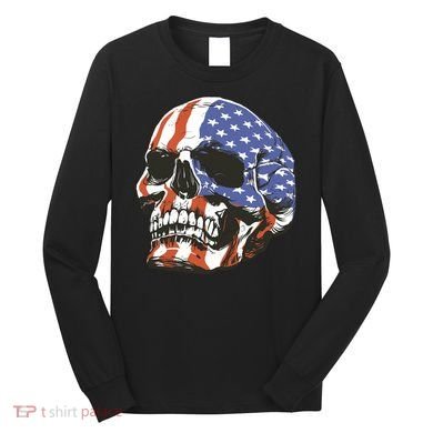 American Flag Patriotic Skull Long Sleeve Shirt